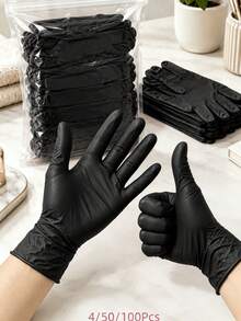 100pcs Disposable Black Nitrile Gloves, Suitable For Kitchen, Tattoo Shop, Hair Salon, Pet Grooming Shop, Nail Salon And Home Cleaning. Made Of High-Quality Nitrile Material, Comfortable To Wear, Suitable For Home And Professional Use. (Packaging Box Not Included) 4/50/100PCS - Black - View 2