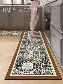 SANJIANGDI 1pc Retro Floral Tile Style Pattern Kitchen Mat, 3.5 Mm Soft Rubber That Absorbs Water And Is Easy To Clean. Suitable For Corridors, Bathrooms, Living Rooms, Outdoor Door Mats, And Toilets. Useable Throughout The Year And For Various Holidays. - Multicolor - View 2