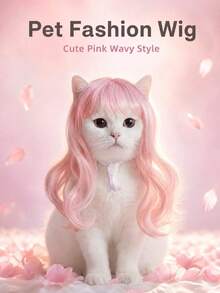 1pc Pet Cat & Dog Wig, Pink Bangs Long Hair Accessory, Suitable For Cats & Dogs, Perfect For Funny Pet Photos, Halloween & Christmas Theme Parties, Birthday Parties And Daily Fashion Cosplay Looks - Pink - View 10