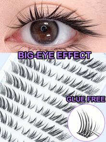 100pcs Self-Adhesive False Eyelash Clusters, Glue-Free False Eyelashes, Transparent Stem Design, Fox-Style False Eyelashes, Lightweight, Suitable For DIY Single Eyelash, Create Big Eye Makeup, Suitable For Dates, Parties And Cosplay - C - View 9