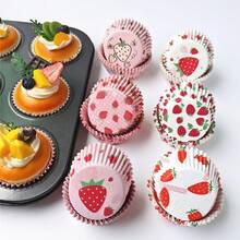 Strawberry Pattern Greaseproof Paper Muffin Liners, Disposable Cupcake Cups, Gradient Color Baking Cake Liners, Suitable For Baking Paper Cups And Muffin Cups Packaging, Suitable For Cakes, Candy Making, Suitable For Holidays, Weddings, Valentine's Day And Various Anniversaries. - Strawberry Cake Cupcake Liners - View 5