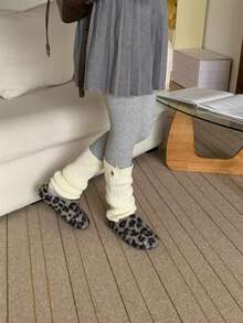XIXITIAO Fashion Leopard Print Slippers For Women, Winter Arch Support Slip-On Fuzzy House Slippers - Grey - View 4