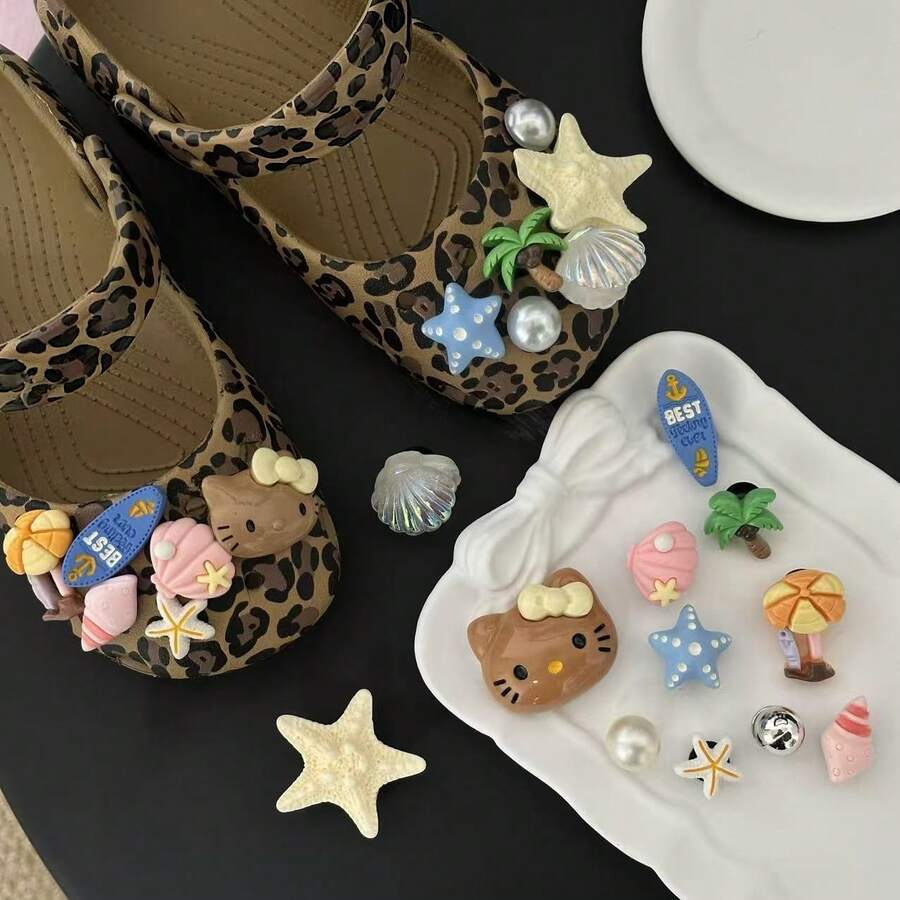 Sanrio Cute Hello Kitty Shiny Shoe Charms (Durable High-Quality Resin Material), Suitable For Sandals, Clogs, Bags, Bracelets - Perfect Gift For Friends On Halloween, Christmas, Valentine's Day, Birthday (Mixed Set Randomly Sent)