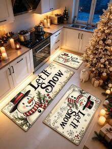 1pc Snowman Christmas Kitchen Rug, Thickened Carpet, Plush Rug, Autumn/Winter Rug, Kitchen Mat, Kitchen Floor Mat, Door Mat, Small Rug, Runner Rug, Area Rug, Outdoor Mat, Home Decor, Bedroom Rug, Washable Rug - Multicolor - View 6
