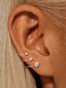 AnlaScheer 1pc 925 Sterling Silver Round Bezel Flat Back Helix Cartilage Piercing Earring, Women's Engagement Wedding Bridal Jewelry - Gold - View 3