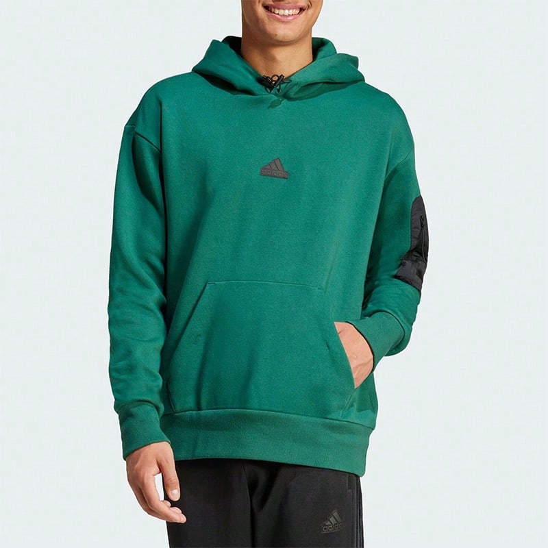 Adidas Men's Thermal Lined Sports Casual Hoodie Pullover - Green - View 1