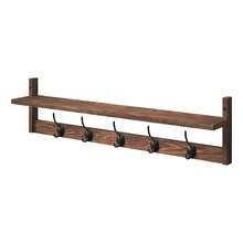 OUKANING Vintage Wall Mounted Coat Rack With Storage Shelf, 73.5cm Wood Iron Entryway Hook Rack With 5 Hooks For Hallway Kitchen Bedroom - View 8