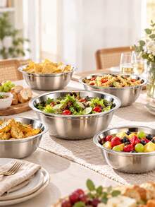 Kitchen Baking Mixing Bowl Set Stainless Steel Stackable Cooking Basin Egg Beating Salad Mixing Prep Bowls Home Multi-Functional Fresh-Keeping Bowl Can Also Be Used As Pet Food Dish - View 3