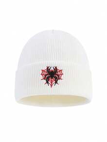 1pc Or 2pcs Women Embroidered Heart Spider Web Knit Beanie Hat, Brimless Cap Suitable For Halloween, Autumn/Winter Warmth, Daily Wear And Outfit Matching - A - View 7