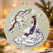 1PC 15*15cm/5.9*5.9in 20*20cm/7.9*7.9in,Woman In A Long Dress Embroidery Kit, DIY Handmade Embroidery Set For Adult Beginners, Home Gift, Women's Sewing Gift, Including User Manual, Printed Pattern Fabric, Embroidery Frame, Needle And Thread. - 15X15CM - View 16