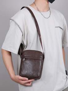 Men's Leather Crossbody Bag, Casual Shoulder Purse, Lightweight Mini Messenger Bag For Daily Work Travel Outdoor - Coffee Brown - View 4