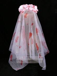 1pc Halloween Ghost Bride Bloody Rose Veil, Dark Style Floral Headpiece, Suitable For Halloween, Gothic Style, Holiday Party, Ball, Photo Prop - Multicolor - View 5