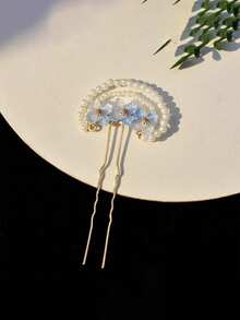 1pc Vintage Small Flower Pearl U-Shaped Hair Pin, Personalized Hair Accessory For Girls, Suitable For Party And Ball Decoration - Multicolor - View 5