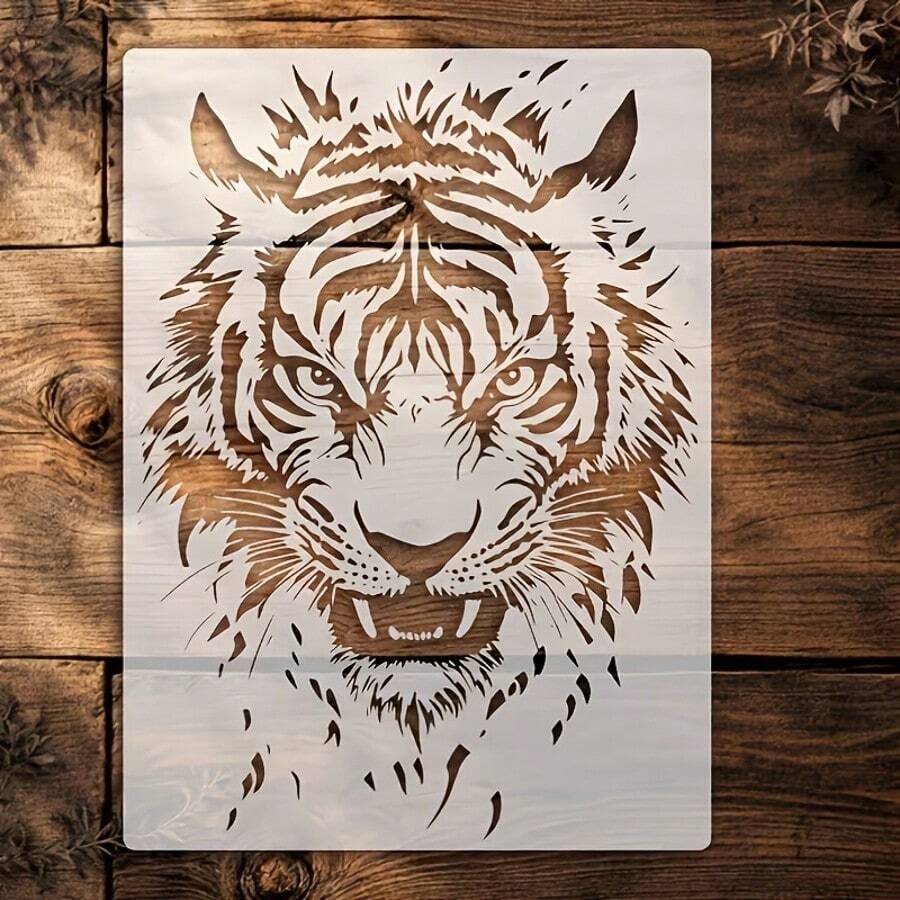 Tiger Template, A4 Size Suitable For Wood, Canvas, Fabric, Wall, Furniture DIY Crafts & Home Decor, Reusable Fabric, Canvas, Card Making 11.7 Inch X 8.3 Inch Stencil - A - View 1