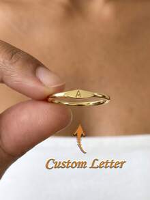 Engraved Initial Signet Ring, Personalized Letter Ring, Minimalist Initial Ring, Mom Birthday Gift, Stackable Dainty Ring, Gift For Her - Multicolor - View 2