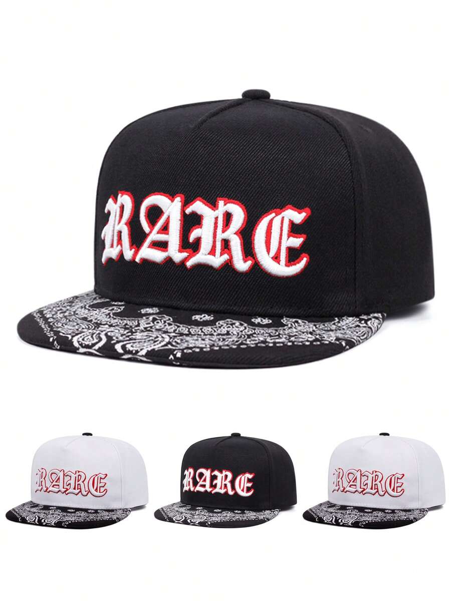 1pc Fashion Flat Edge Hat Gothic Letter Paisley Embroidered Baseball Hat Street HipHop Hat Outdoor Daily Adjustable Decorative Hat Sunshade Hat Unisex - RARE - View 1