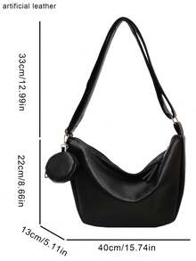 Vintage Crescent Moon Underarm Shoulder Bag With Round Small Hanging Pouch Accessory, Adjustable Wide Strap Design Large Capacity Shoulder Crossbody Women's Bag, Versatile For Commuting, Shopping, Dating And Travel - Black - View 6