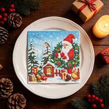 20pcs Vintage Santa Claus Napkins, Christmas Tree & Gift Pattern, Christmas Theme Western Banquet Decoration Paper - Regular Model - View 1