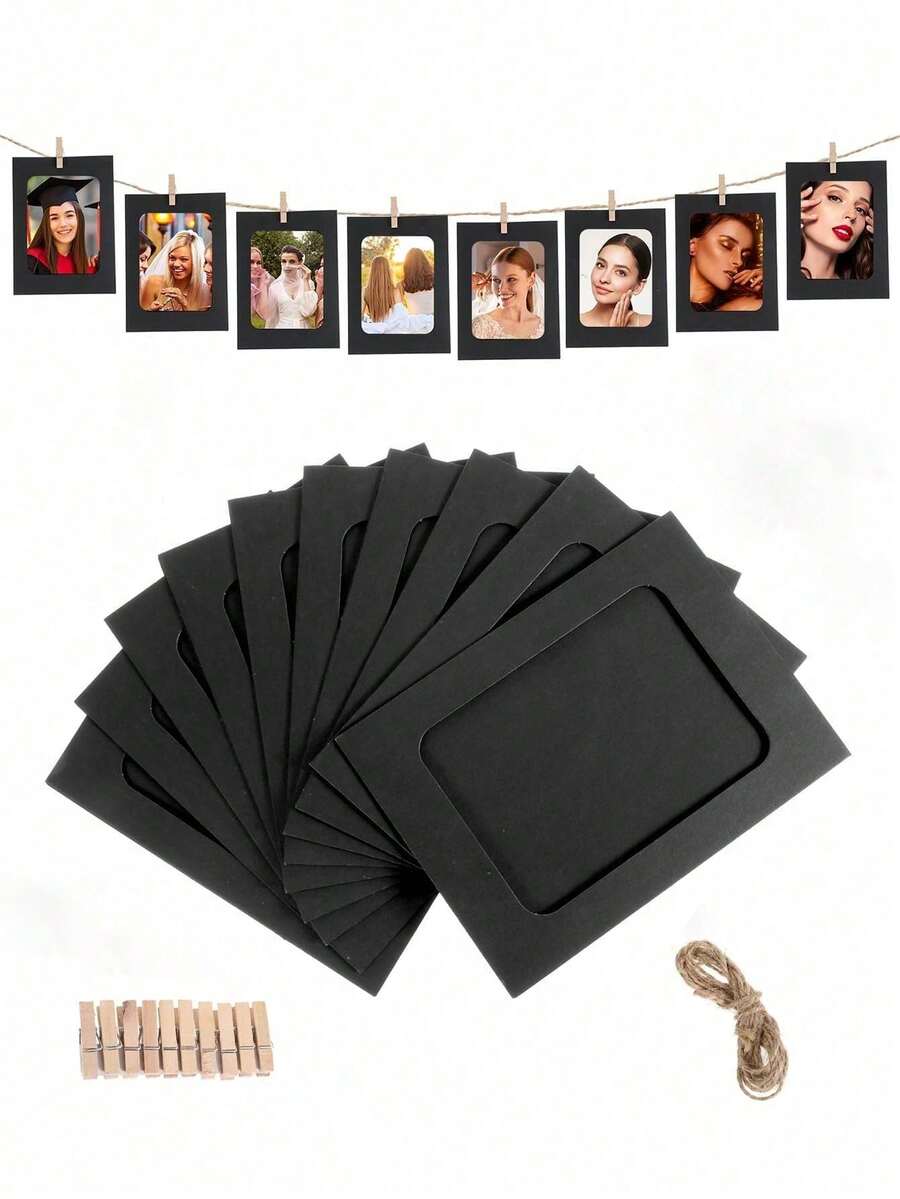 10pcs/Set Paper Photo Frames, Cardboard Photo Frames DIY Clip-On Photo Display Banner, Paper Photo Banner, Suitable For Wedding, Birthday, Holiday Party, Home Decor, Home And Wall Decoration (Includes Clips And T-Shaped Stand) Room Decoration - A - View 1
