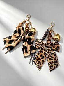 1pc Italian Fashion Handmade Woven Ribbon Leopard Print Bow Pendant Charm For Women Handbags, Tote Bags, Car Keychains - Multicolor - View 4