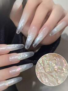 1盒秋季自然虹彩白色貝殼碎片美甲材料，秋冬氛圍主題，柔和極光珍珠光澤，聖誕美甲DIY裝飾，精緻百搭美甲裝飾配件 - 彩色 - 查看 1