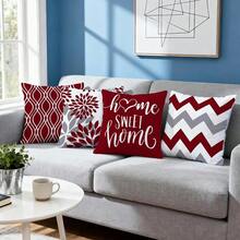 4PCS Christmas Decorative Pillow Cover, Red Snowflake And Christmas Tree Printed Cushion Cover, Farmhouse Style Suitable For Home Sofa And Living Room, Home Decor / Autumn Decoration / Room Decoration, Single-Sided Print, Pillow Insert Not Included - Red - View 7