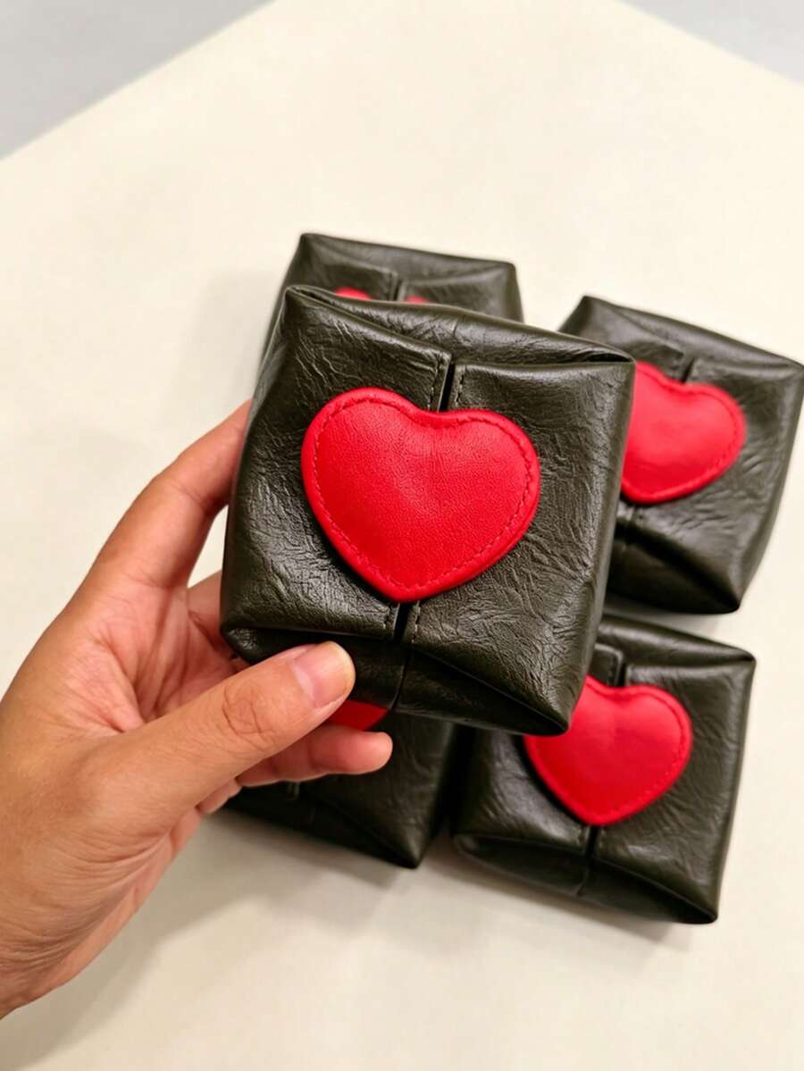 Heart Shaped Color Wallet, Fashion Candy Color Heart Mini Wallet, Cute Mini PU Keychain Coin Purse For Women - Multicolor - View 1