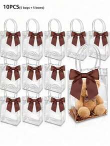 20/10/5/2pcs Transparent Plastic Gift Bags With Handles And Bows, Perfect For Weddings, Bridal Showers, Birthday Parties, Gender Reveal Parties, Small Business Events And Other Occasions - J-Multicolor - View 10