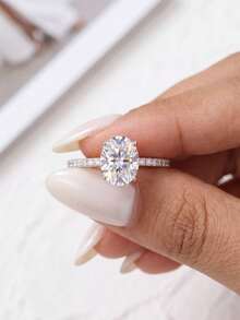 1pc Moissanite Ring Delicate 1CT Oval Ring With Accent Diamonds Perfect For Women's Daily Wear And Parties - Oval Moissanite Ring With Diamonds - 1ct - View 2