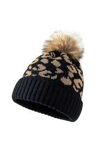 Autumn/Winter Women's Thick Warm Leopard Print Knitted Beanie Hat, Premium European & American Style - Multicolor - View 14