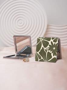 1PC Art Decorative Series Portable Folding Makeup Mirror, Lightweight Ultra-Thin Convenient Durable PU Leather, Suitable For Various Occasions Travel Party Work School, Fits All Ages Universal - Multicolor - View 2
