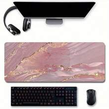 Pink Marble Pattern Gaming Mouse Pad, Gold Extended Desk Mat, Stitched Edge Design, Non-Slip Rubber Base, Suitable For Home Office Decor, Size 35.4x15.7 Inches, Ideal Gift For Men, Women, Friends, And Back To School Season. Gaming Mouse Pad, Desk Accessories, Office Supplies, Desk Accessories, Desk Mouse Pad. - Pink - View 13