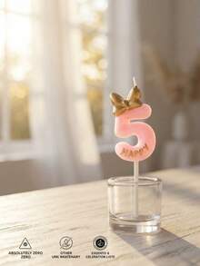 Pink 3D Gold Bow Birthday Number Candle, Autumn Decor, Souvenir, Camping, Kitchen, Christmas, Party Gift, Cookware, Home Decor & Accessories, Party Decoration & Supplies - View 3