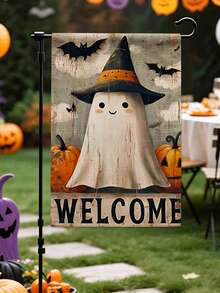 12x18 Inch Halloween Garden Flag, Cute Boo Ghost & Dancing Pumpkin Bat Double-Sided Outdoor Entrance Set, Autumn Garden Spooky Welcome Banner, Suitable For Porch Landscape, No Flagpole Needed - Double-sided and Thickened - View 7