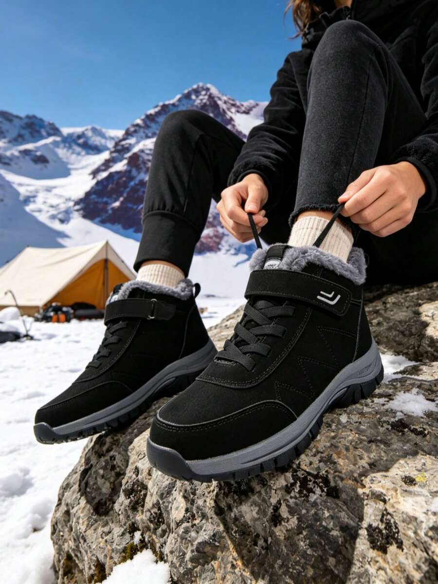 Women's Snow Boots, Thermal Lining Thickened Fur Interior, Non-Slip Rubber Sole, Rain & Snow Outdoor Cold Weather Boots For Men & Women - Black - View 1