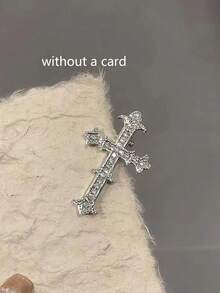 2PCS Y2K Gothic Rhinestone Cross Hair Clips, Sparkly Crystal Hair Barrettes, Edgy Punk Hair Accessories For Halloween Party, Cosplay & Daily Looks - Silver - View 4