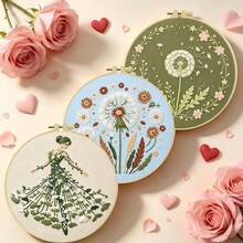 1PC 15*15cm/5.9*5.9in 20*20cm/7.9*7.9in,The Dandelion Plant Embroidery Kit, DIY Handmade Embroidery Set For Adult Beginners, Home Gift, Women's Sewing Gift, Including User Manual, Printed Pattern Fabric, Embroidery Frame, Needle And Thread. - 15X15CM - View 2