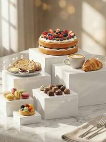 1/6pcs Acrylic Buffet Display Stand, Food Display Riser, Hollow Bottom Dessert Square Box, White Cube Desktop Organizer Rack, Suitable For Party, Wedding And Other Holiday Dessert And Cake Display - Multicolor - View 4