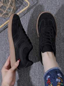 Women Casual Sneakers, Lace Up Design, Low Profile Sole - Black - View 1