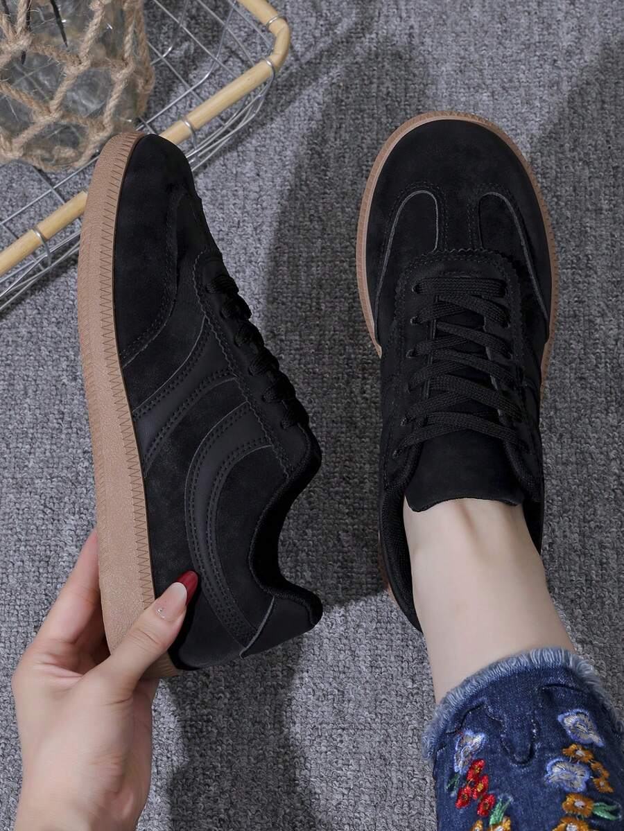 Women Casual Sneakers, Lace Up Design, Low Profile Sole - Black - View 1
