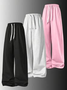 Loose Fit Drawstring Design Casual Wide Leg Pants, Suitable For Outdoor Sports And Daily Wear In Summer & Autumn, Great Gift For Girlfriend Back To School Season Black Spring - Black - View 1