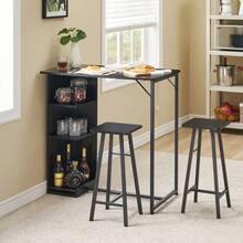 3-Piece Bar Table & Chairs Set For 2 With 3-Tier Storage Shelves – Space-Saving Counter Height Dining Table For Small Apartment, Kitchen, Or Living Room - Black - View 7