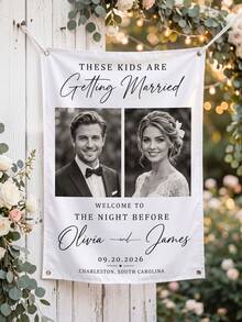 1pc Custom Photo And Text Wedding Welcome Banner, Personalized Rehearsal Dinner Sign, These Getting Married Fabric Banner For Wedding Party Decor - Multicolor - View 4