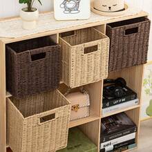 1pc Woven Storage Basket, Minimalist Country Style, High-Quality Handmade Faux Rattan Material, Built-In Side Handle Foldable Structure, Suitable For Home Adult Use, Bedroom Closet And Toy/Snack Storage - Multicolor - View 4