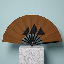 Vintage Brown Geometric Triangle Folding Fan With Minimalist Black Triangle Pattern Print, Niche High-End Photography Decorative Folding Fan - Multicolor - View 5