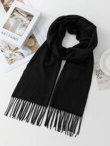 1pc Solid Color Men Scarf, Knit Tasseled Long Scarf/Neck Warmer For Autumn And Winter, Versatile Boyfriend Gift Men AccessoriesMen Scarves - Black - View 2