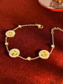1pc Fashionable Premium Micro-Inlaid Zirconia Horseshoe Letter A Bracelet, Niche Design Classic Fashion Women's Bangle - Letter a Bracelet - View 1
