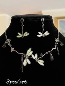1pc Dragonfly & Water Drop Geometric Choker Necklace, Colorful Metal Zirconia, Unisex, Personalized For Party - Multicolor - View 15