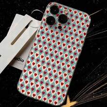 A Blue Diamond Grid Full Red Heart Transparent Phone Case With A Fresh Checkerboard Pattern Heart-Shaped Design Suitable Compatible With Apple 17 Promax/11/12/13/14 Plus/15/16 Pro - Multicolor - View 1
