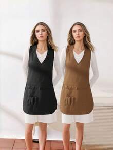 Fashionable Halter Neck Button Apron Sleeveless Kitchen Home Cooking Waist Tie, Suitable For Catering Nail Salon Beauty Parlor Adult Workwear - Multicolor - View 7